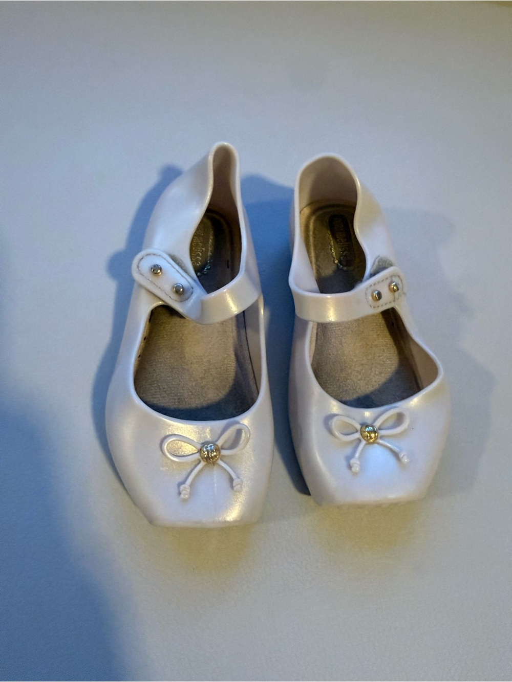Mini Melissa Pearl White Girls Mary Jane Flats with Bow